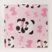 Kawaii Panda Roze Strik Patroon Legpuzzel (Horizontaal)