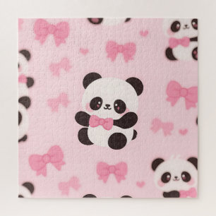 Kawaii Panda Roze Strik Patroon Legpuzzel