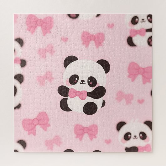 Kawaii Panda Roze Strik Patroon Legpuzzel (Verticaal)