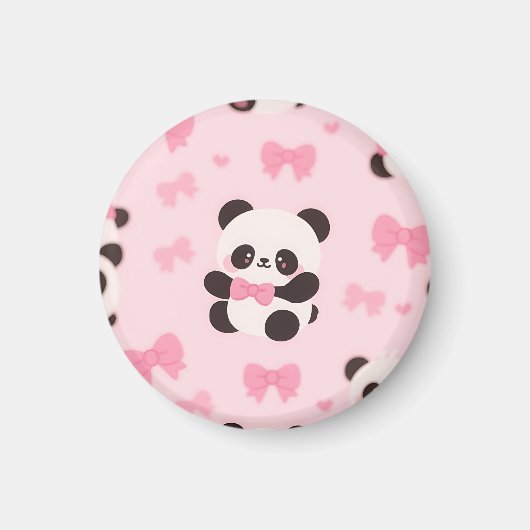 Kawaii Panda Roze Strik Patroon Magneet (Voorkant)