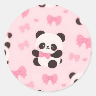 Kawaii Panda Roze Strik Patroon Ronde Sticker