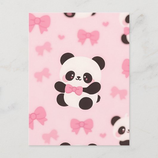 Kawaii Panda Roze Strikpatroon Briefkaart (Voorkant)