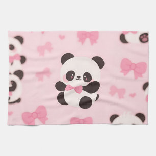 Kawaii Panda Roze Strikpatroon Theedoek