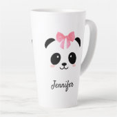 Kawaii panda schattig roze lintje gepersonaliseerd latte mok (Rechterhoek)