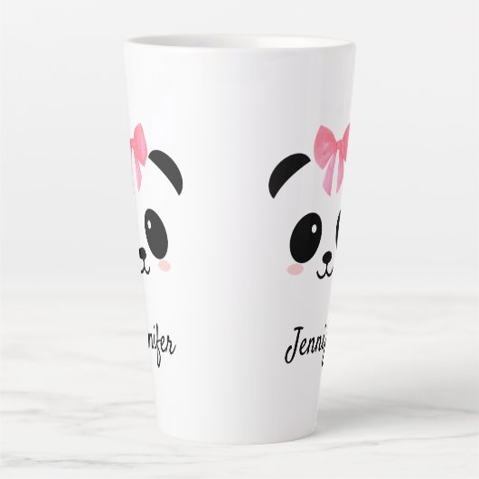 Kawaii panda schattig roze lintje gepersonaliseerd latte mok (Voorkant)