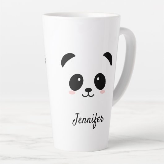 Kawaii panda schattig zwart wit gepersonaliseerd latte mok (Rechterhoek)