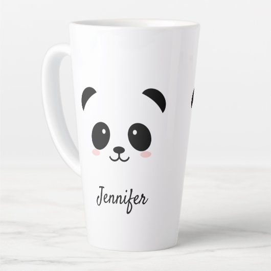 Kawaii panda schattig zwart wit gepersonaliseerd latte mok (Linkerhoek)