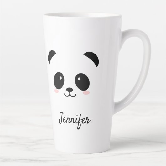 Kawaii panda schattig zwart wit gepersonaliseerd latte mok (Rechts)