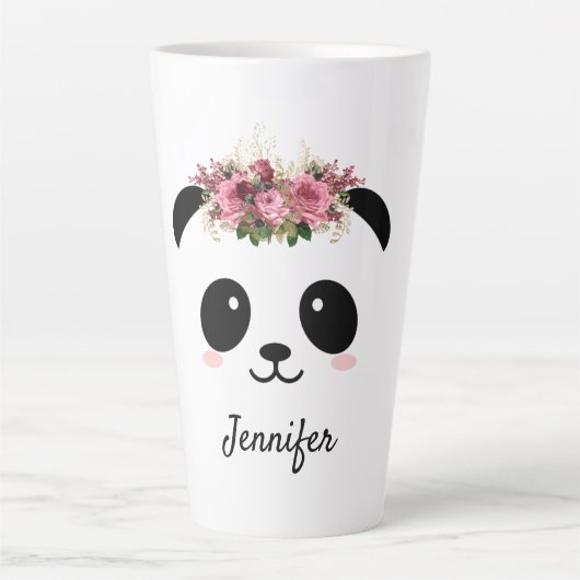 Kawaii panda schattige bloem gepersonaliseerd latte mok (Voorkant)