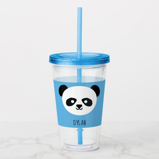 Kawaii Panda Schattige Kinder Blauw Gepersonalisee Acryl Drinkbeker (Voorkant)