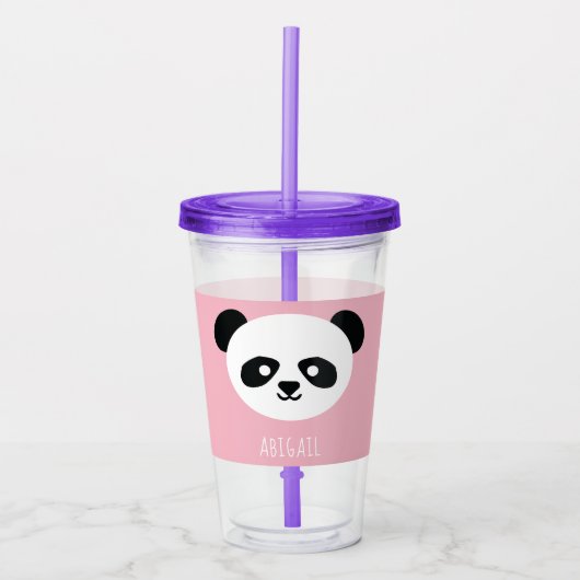 Kawaii Panda Schattige Kinder Roze Gepersonaliseer Acryl Drinkbeker (Voorkant)