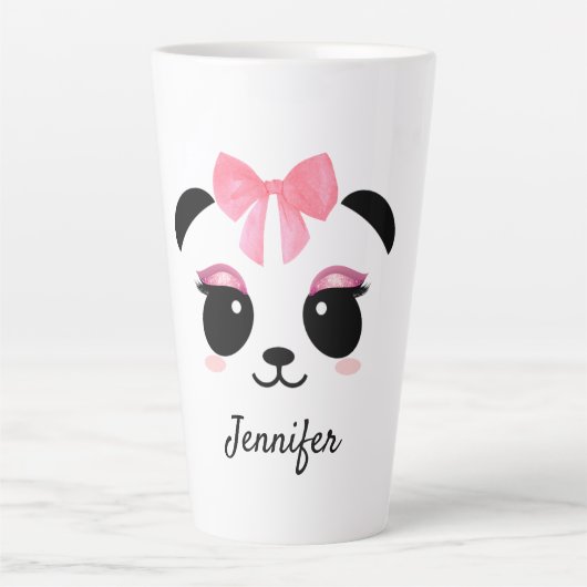 Kawaii panda schattige wimpers gepersonaliseerd latte mok (Voorkant)