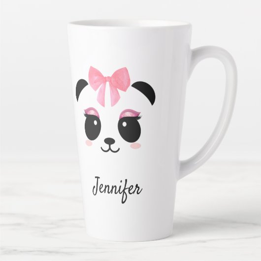 Kawaii panda schattige wimpers gepersonaliseerd latte mok (Rechts)