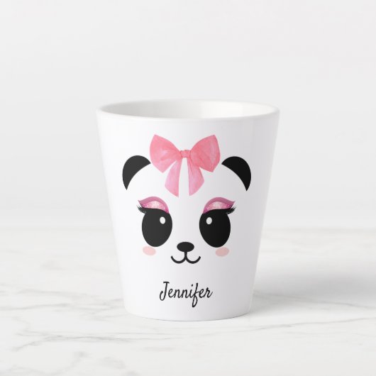 Kawaii panda schattige wimpers gepersonaliseerde l latte mok (Voorkant)