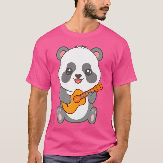 Kawaii Panda speelt akoestische Cartoon T-shirt (Voorkant)