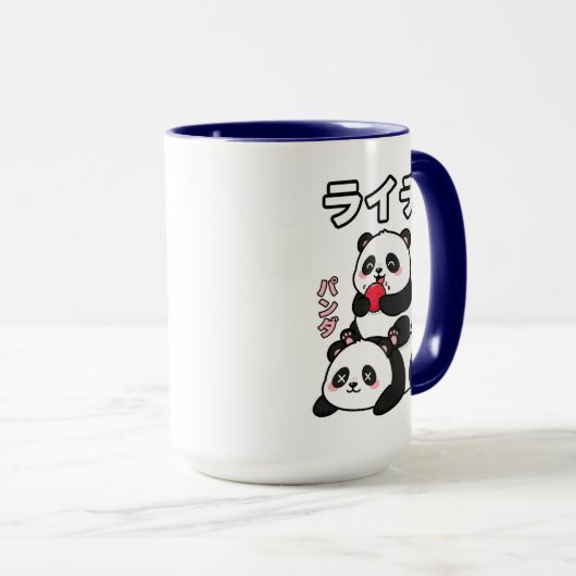 Kawaii Panda Stack Lychee Fruit Japanese Cartoon Mok (Voorkant rechts)