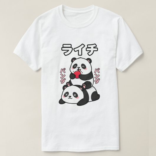 Kawaii Panda Stack Lychee Fruit Japanese Cartoon T-shirt (Design voorkant)
