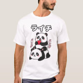 Kawaii Panda Stack Lychee Fruit Japanese Cartoon T-shirt (Voorkant)