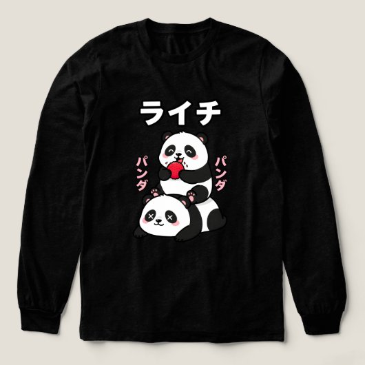 Kawaii Panda Stack Lychee Fruit Japanese Cartoon Tri-Blend Shirt (Voorkant)