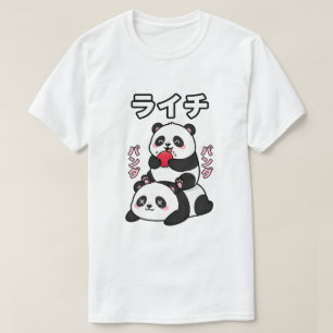 Kawaii Panda Stapel Lychee Fruit Japanse Cartoon T-shirt
