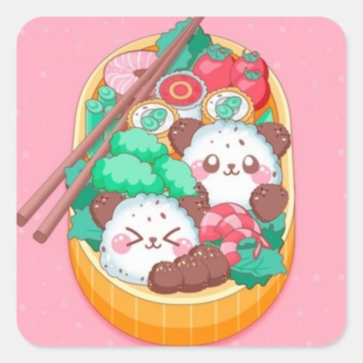 Kawaii Panda Sushi Vierkante Sticker (Voorkant)