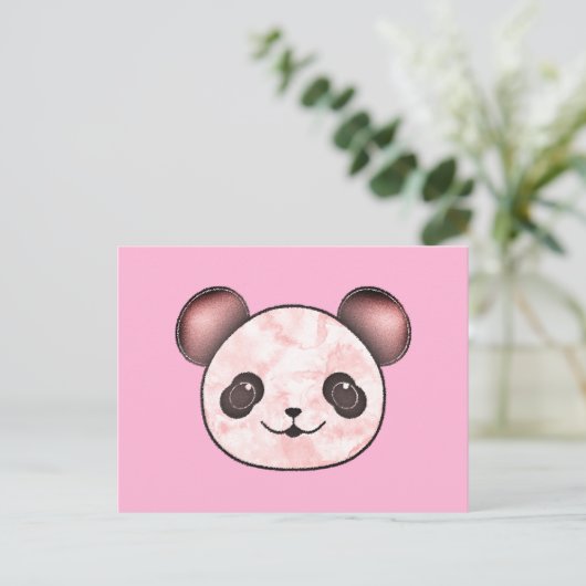 Kawaii Panda tekening in roze Briefkaart (Staand voorkant)