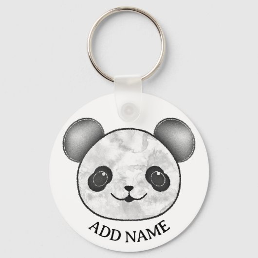 Kawaii Panda tekening in zwart en wit Sleutelhanger (Achterkant)