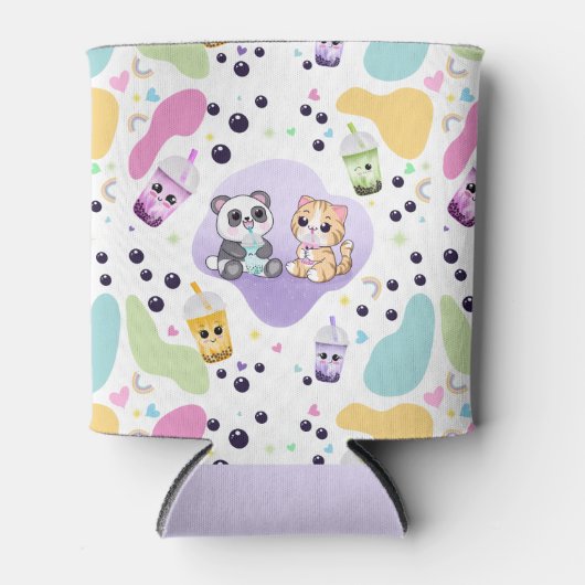 Kawaii Panda & Tiger Bubble Tea Kinder Gedrukt Blikjeskoeler (Voorkant)