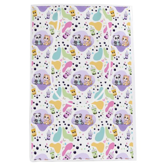 Kawaii Panda & Tiger Bubble Tea Kinder Medium Cadeauzakje (Voorkant)