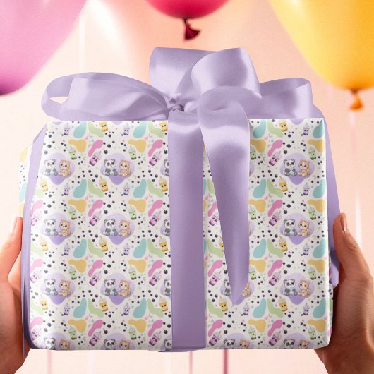 Kawaii Panda & Tiger Bubble Tea Kinderen Verjaarda Cadeaupapier