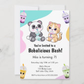 Kawaii Panda & Tiger Bubble Tea Kinderen Verjaarda Kaart (Voorkant)