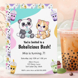 Kawaii Panda & Tiger Bubble Tea Kinderen Verjaarda Kaart