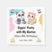 Kawaii Panda & Tiger Bubble Tea Kinderen Verjaarda Servet (Voorkant)