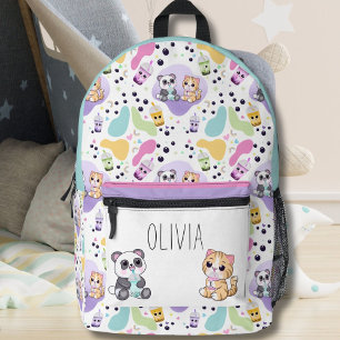 Kawaii Panda & Tijger Bubble Tea Kinderen Bedrukte Rugzak
