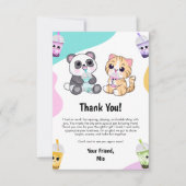 Kawaii Panda & Tijger Bubble Tea Kinderen Verjaard Bedankkaart (Voorkant)