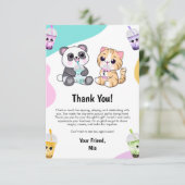 Kawaii Panda & Tijger Bubble Tea Kinderverjaardag  Bedankkaart (Staand voorkant)