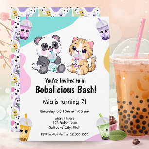 Kawaii Panda & Tijger Bubble Tea Kinderverjaardag  Kaart