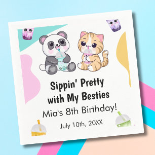 Kawaii Panda & Tijger Bubble Tea Kinderverjaardag  Servet