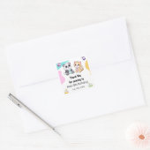 Kawaii Panda & Tijger Bubble Tea Kinderverjaardag Vierkante Sticker (Envelop)