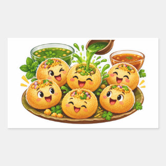 Kawaii Pani Puri Sticker, Schattig Indiaas Straatv Rechthoekige Sticker