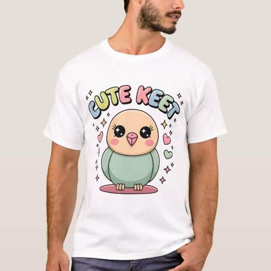 Kawaii Parakeet | Cute Keet Pastel Bird Illustrati T-shirt (Voorkant)