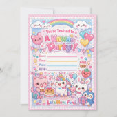 Kawaii Party Invitation – Cute Pastel Birthday  Kaart (Voorkant)