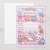 Kawaii Party Invitation – Cute Pastel Birthday  Kaart (Voorkant / Achterkant)
