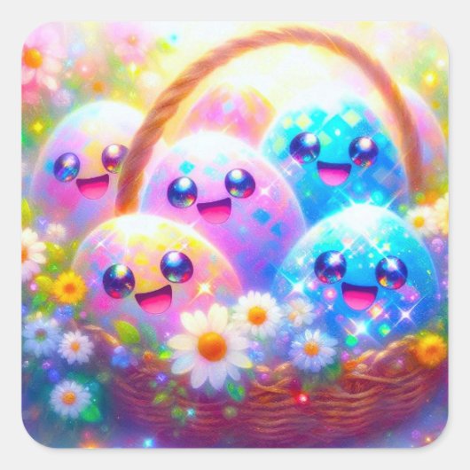 Kawaii Pasen Eierstickers Vierkante Sticker (Voorkant)