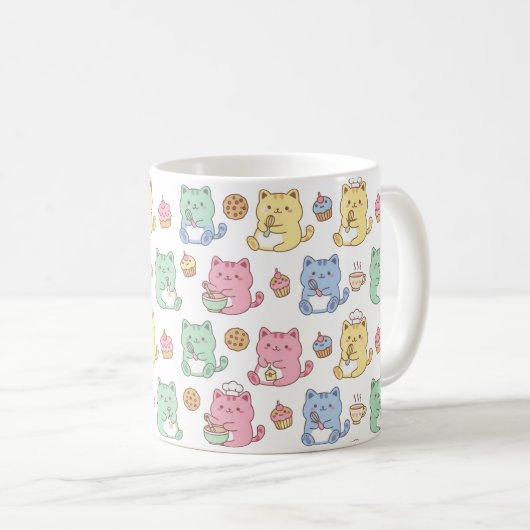 Kawaii Pastel Baking Cats Pattern Coffee Mug Koffiemok (Voorkant rechts)