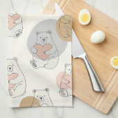 Kawaii Pastel Beer Hart Patroon Theedoek (Quarter Fold)