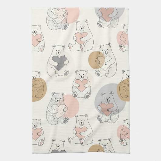 Kawaii Pastel Beer Hart Patroon Theedoek (Verticaal)