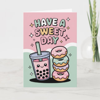 Kawaii Pastel Boba Thee en Donuts Zoete Verjaardag Kaart