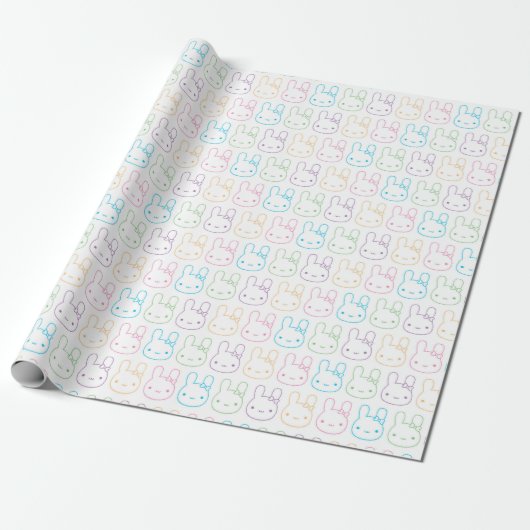 Kawaii Pastel Bunny Bows Cadeaupapier (Uitgerold)