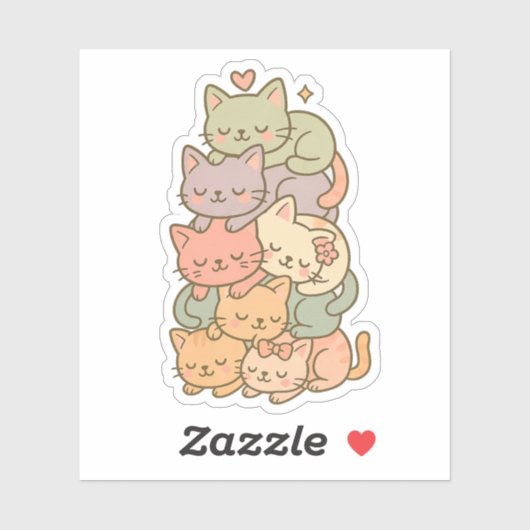 Kawaii Pastel Cat Stack Sleepy Sticker (Vel)